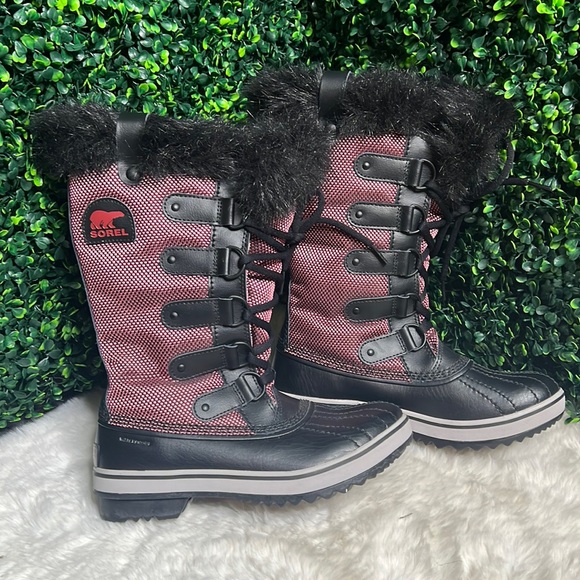 Sorel Joan of Arc Pink Black Snow Waterproof Winter Boots SZ 5.5 - Picture 1 of 11